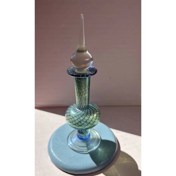 Stuart Abelman Art Glass Iridescent Pulled Feather Perfume Bottle 1981 - Picture 1 of 11